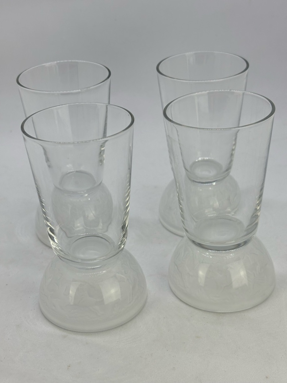 Vtg- Gillinder & Sons Spooner Glasses set of 4/Frosted Fox Hunt Base-RARE 1870s